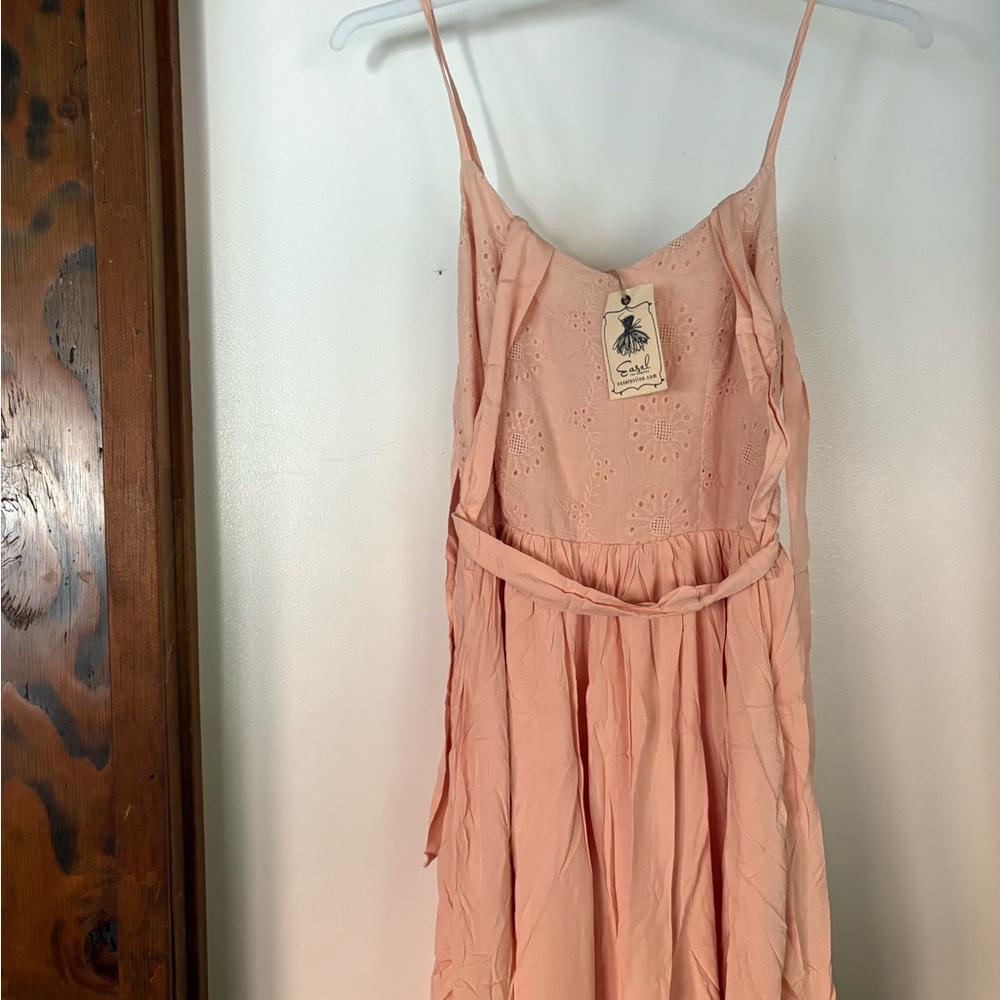 Peach Sleeveless Easel Dress with Eyelet Details